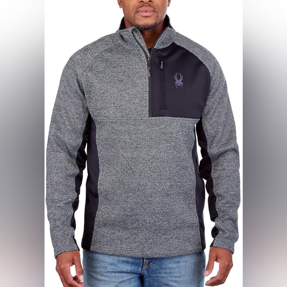 Spyder Outbound Core Knit Fleece 1/4 Zip Pullover Jacket Sweater Gray Black L